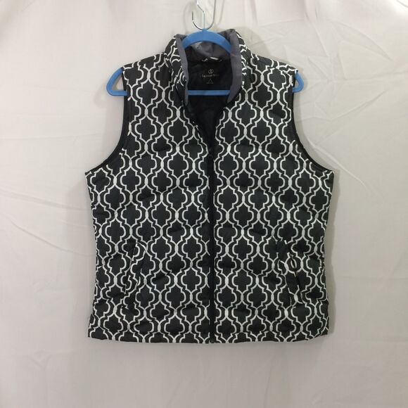 Lands End Women’s Large Quilted Down Vest 80% Down Geometric Print Zip Front - Picture 1 of 4